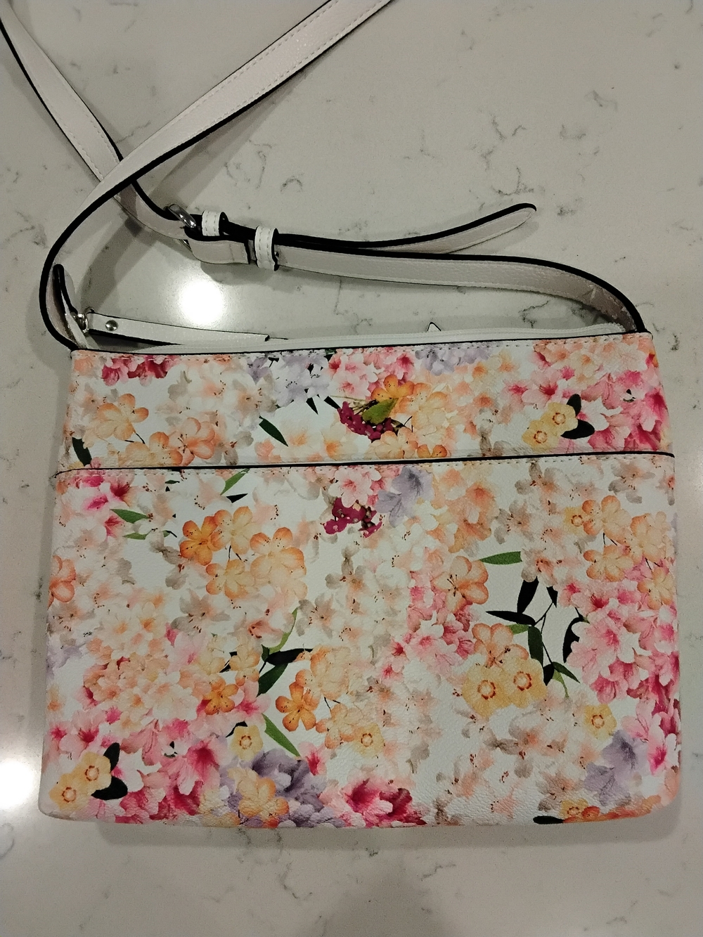 3 For $10 - Dana Buchman Floral Crossbody in White with Pink, Peach & Lavender